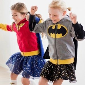 Hanna Andersson 150 Justice League Batman OUTFIT Cape Hoodie Tulle Skirt Socks